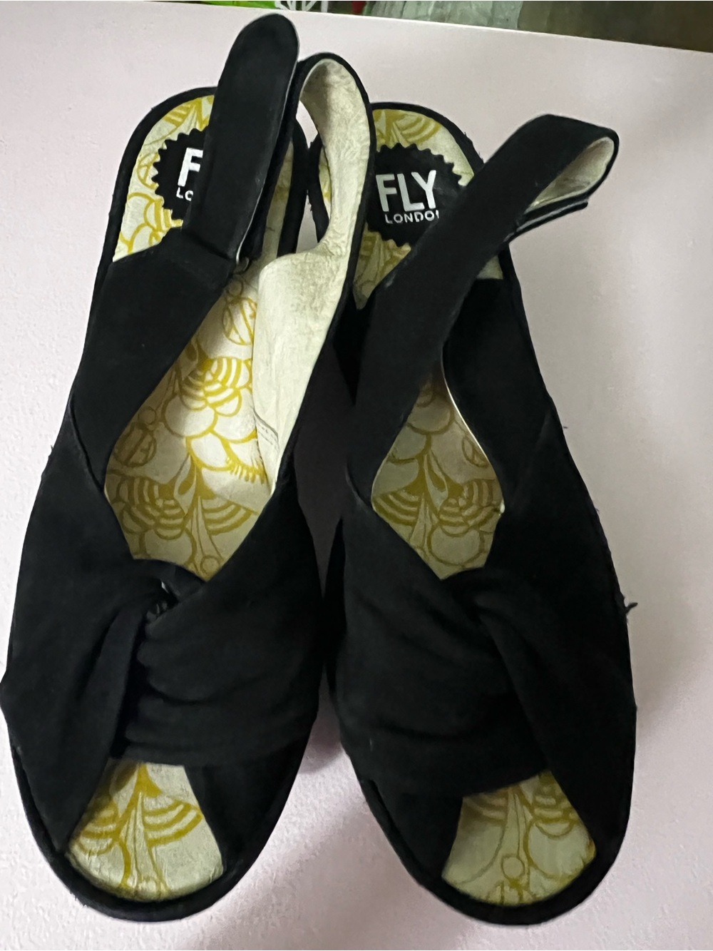 Fly London Black Knotted Slingback Sandals, size 40